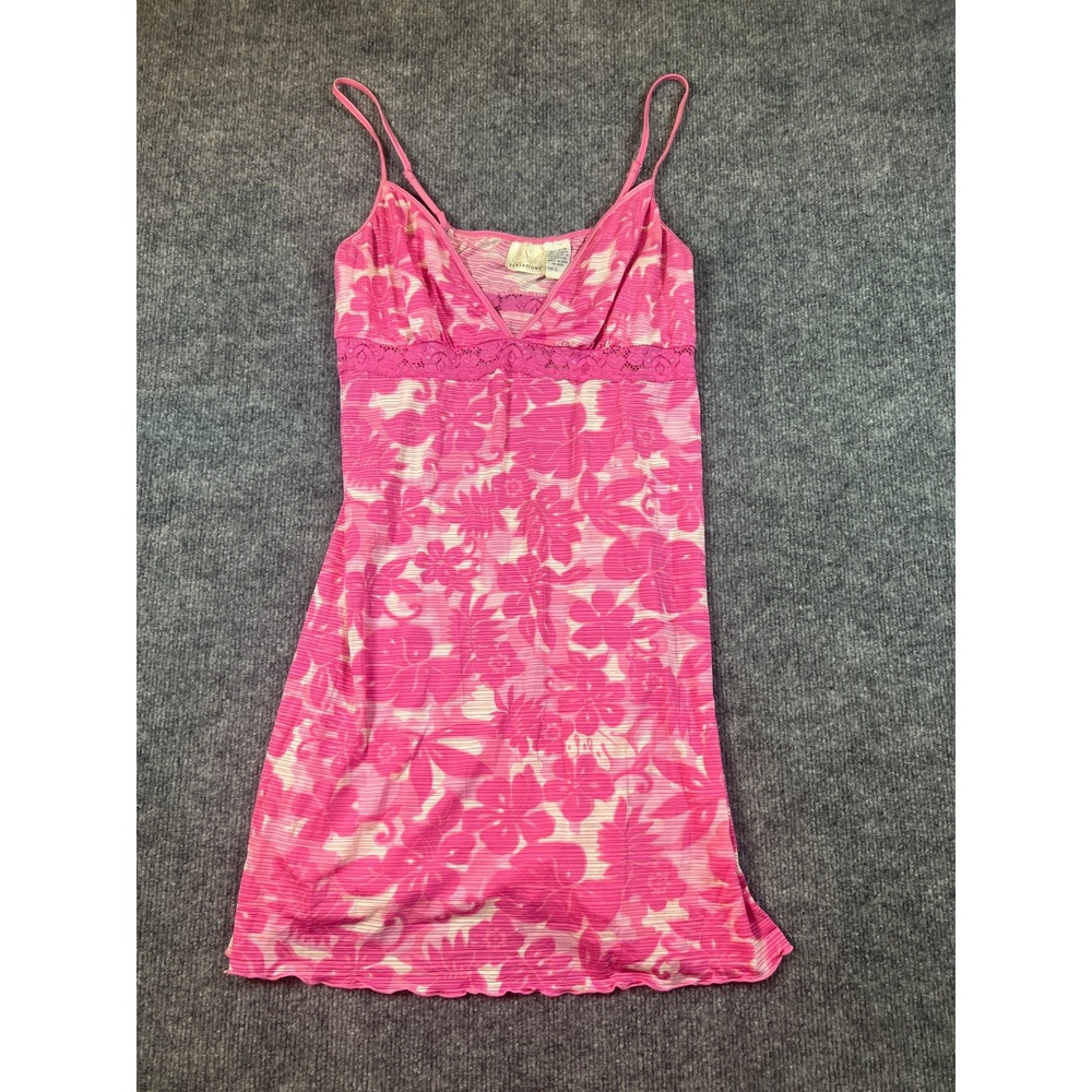 Soft Sensations 80s VTG Women's Lace Trim Satin Mini Slip Lingerie Dress Pink